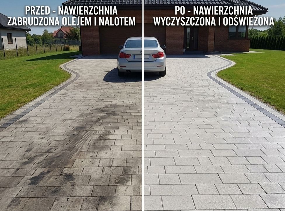 Czyszczenie kostki brukowej na podjeździe